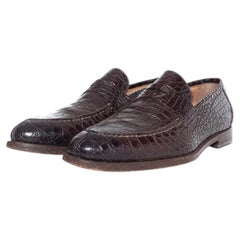 Santoni, brown alligator leather penny loafers