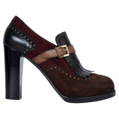 SANTONI marrón burdeos negro ante FRINGED BROGUE PLATFORM Bombas Zapatos 39.5
