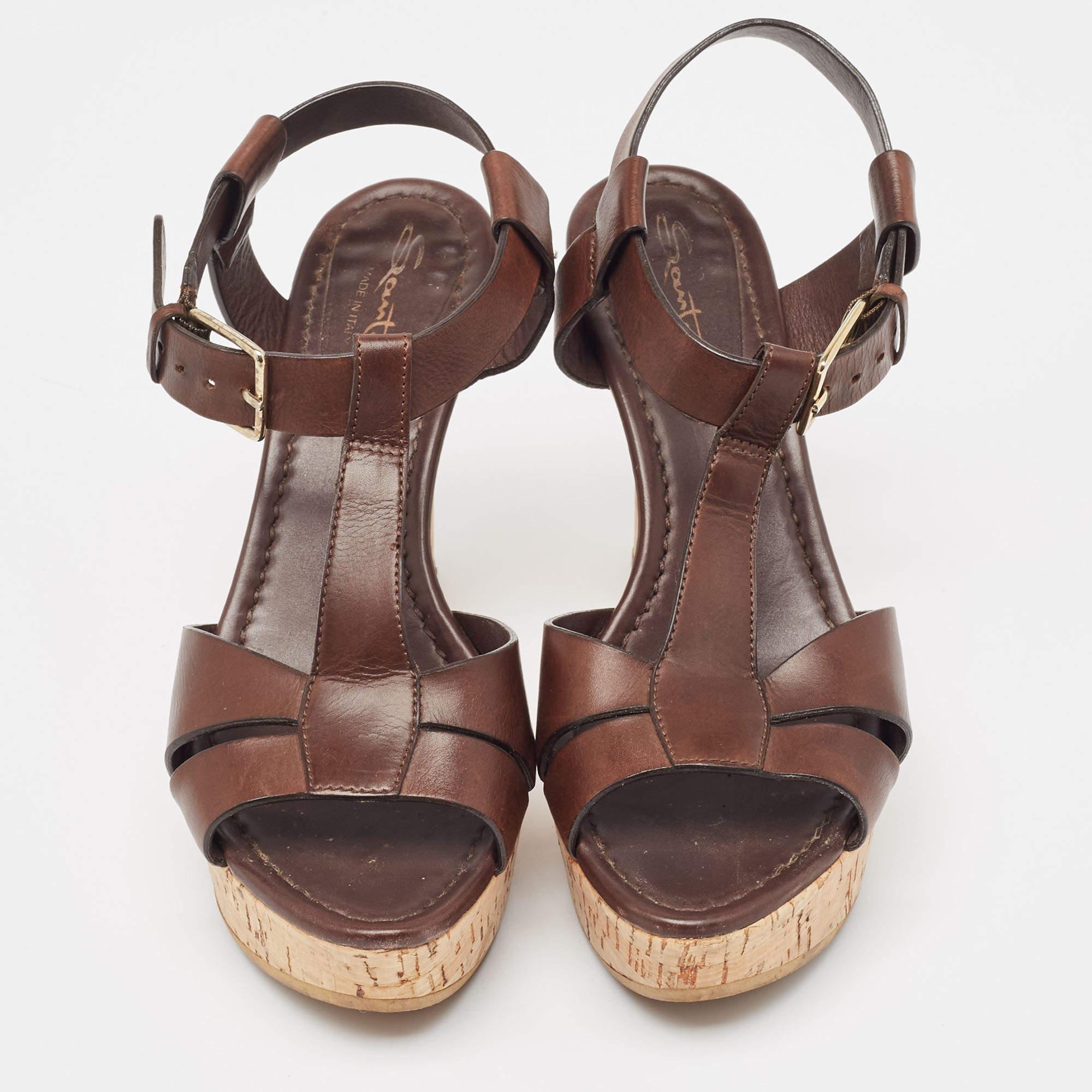 Marrone Santoni Sandali con cinturino alla caviglia in pelle marrone taglia 37 in vendita