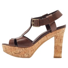 Santoni Brown Leder Knöchelriemen Plattform Sandalen Größe 37