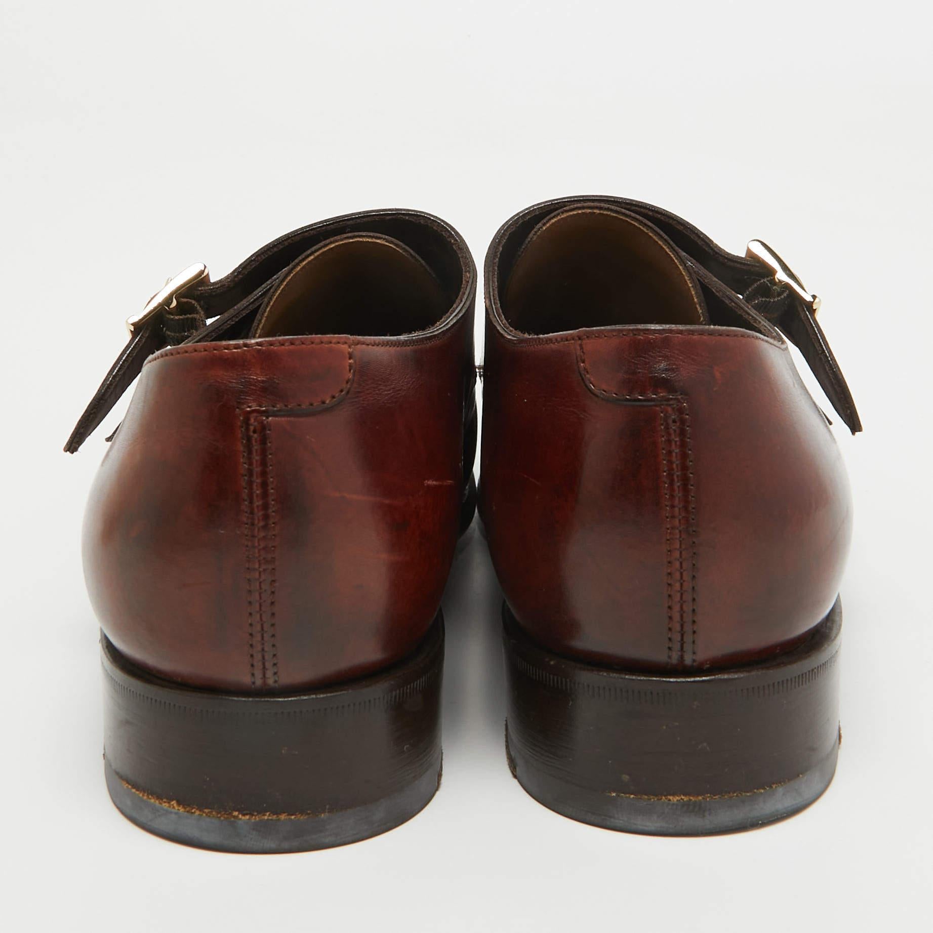 Men's Santoni Brown Leather Monk Strap Derby Size 41.5