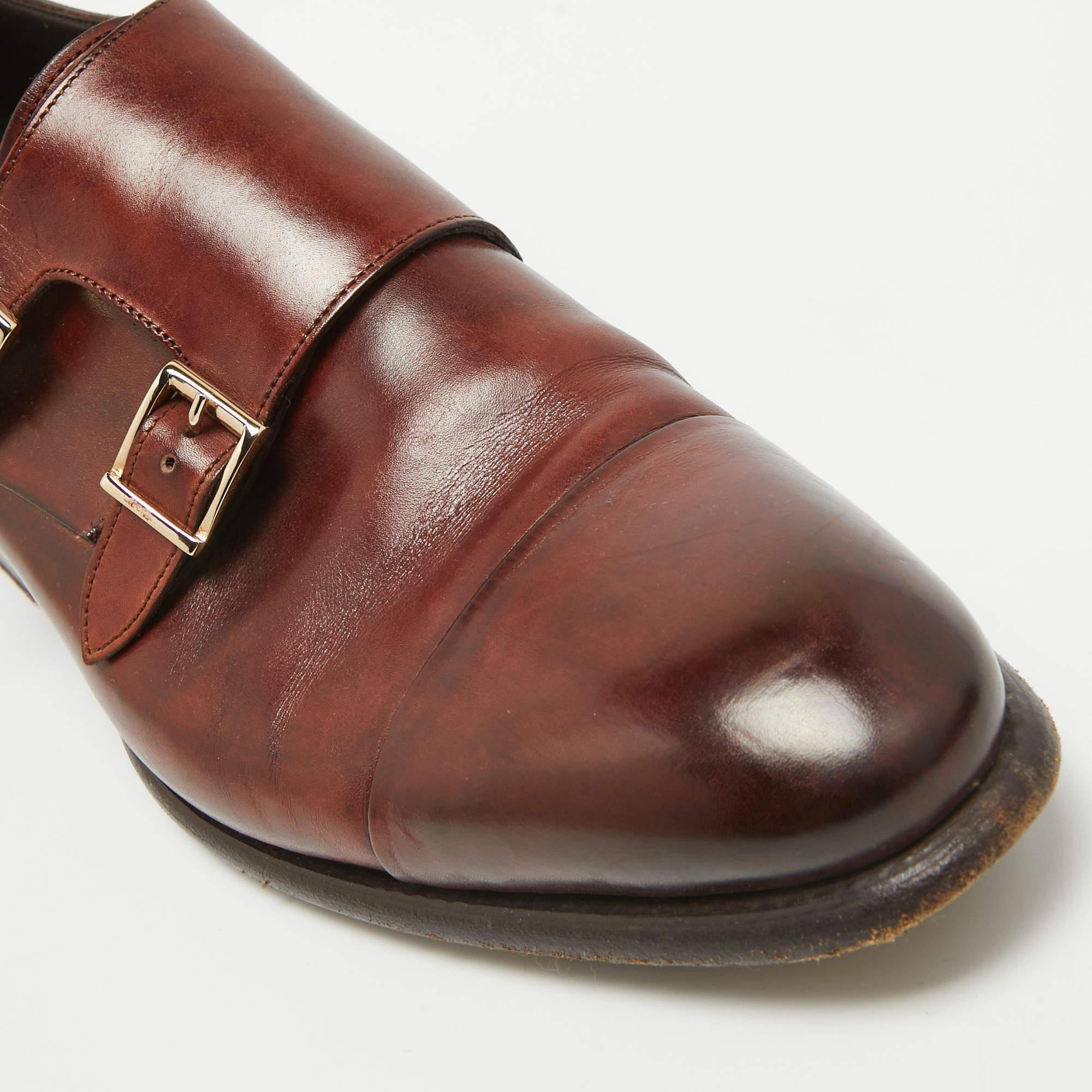 Santoni Brown Leather Monk Strap Derby Size 41.5 3