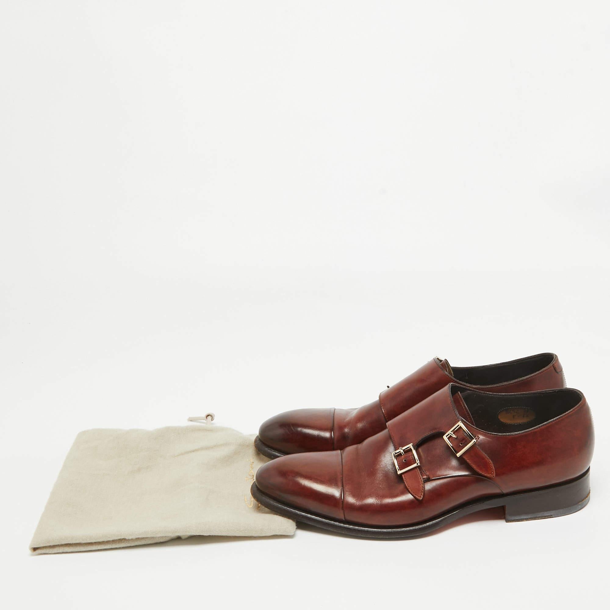 Santoni Brown Leather Monk Strap Derby Size 41.5 4