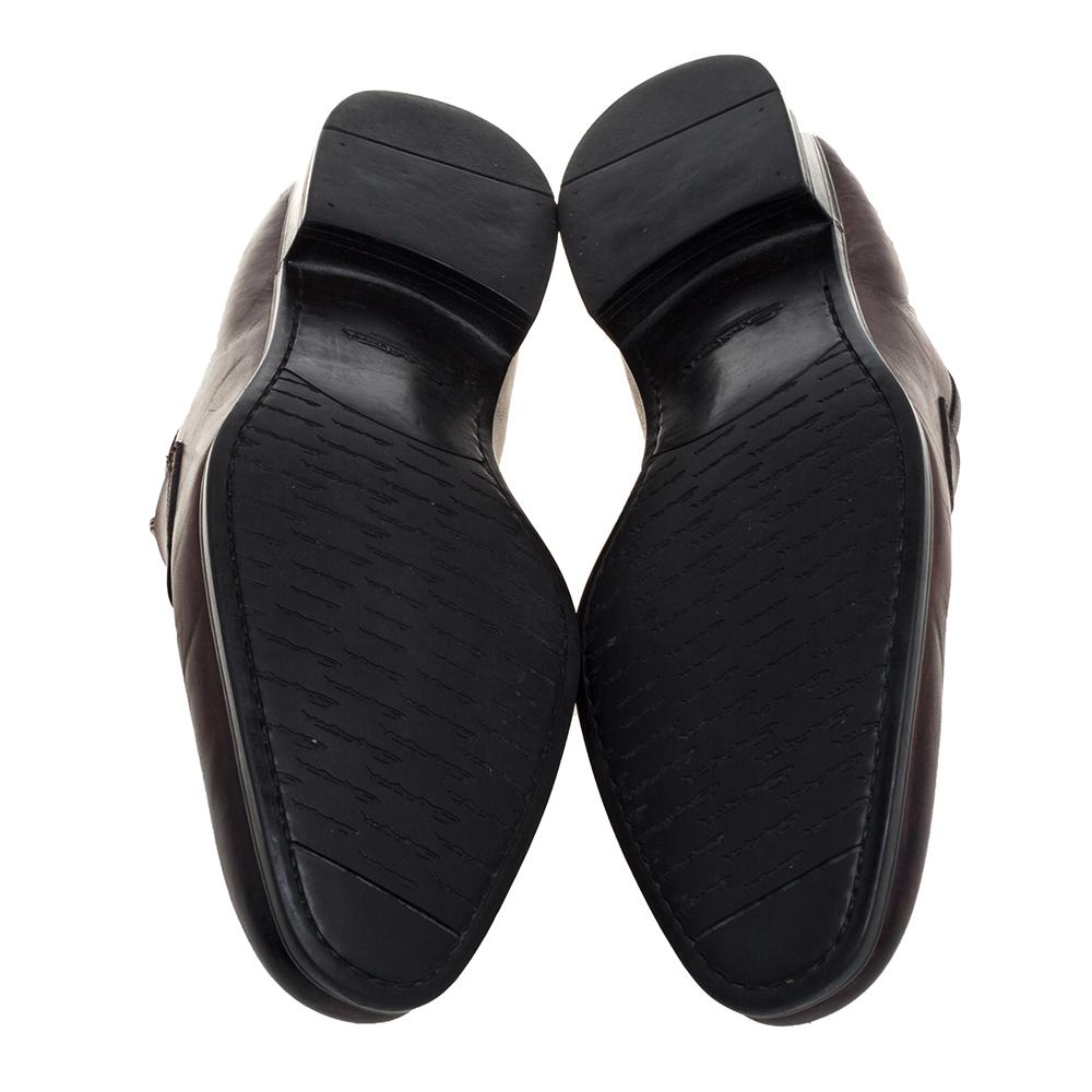 Black Santoni Brown Leather Slip On Loafers Size 42