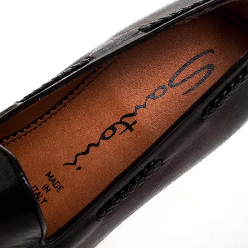 Santoni Brown Leather Tassel Detail Slip On Loafers Size 40.5 1