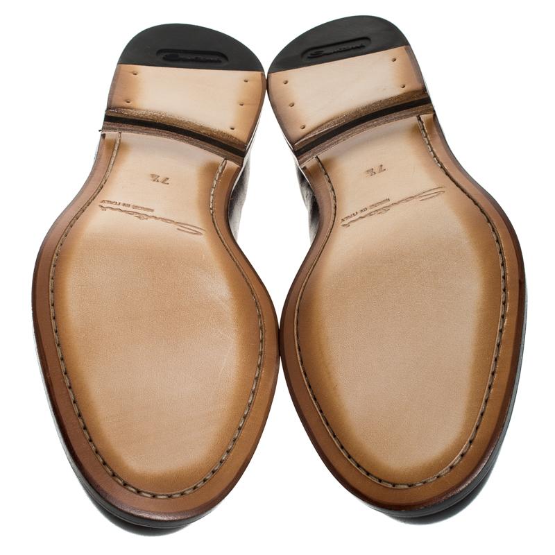 Santoni Brown Leather Tassel Detail Slip On Loafers Size 41.5 2