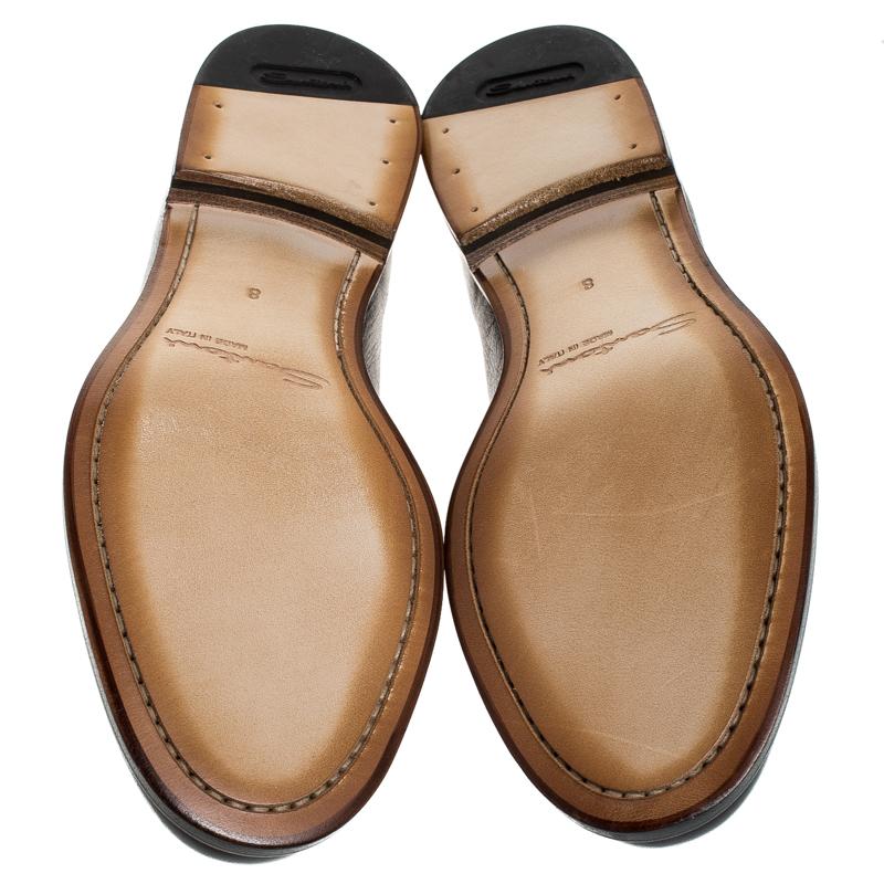 Santoni Brown Leather Tassel Detail Slip On Loafers Size 42 2