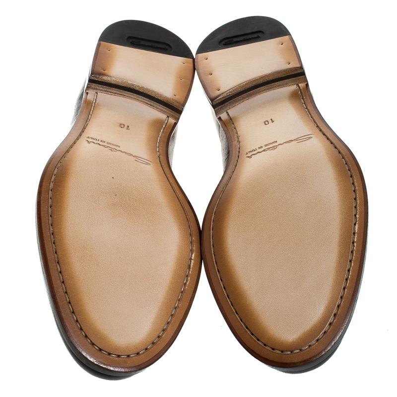 Santoni Brown Leather Tassel Detail Slip On Loafers Size 44 2