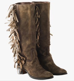 Santoni Brown Suede Fringe Boots - '10s
