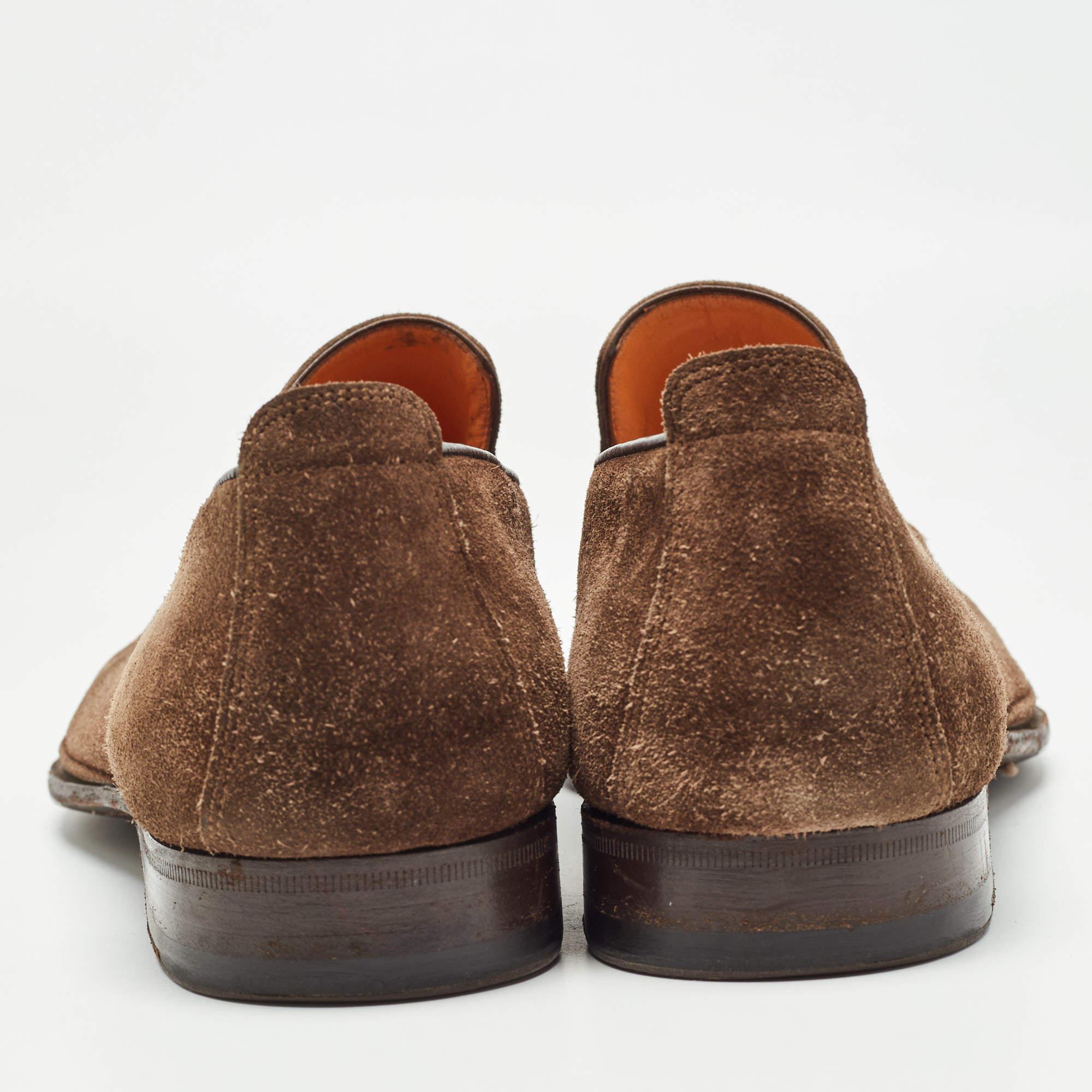 Santoni Brown Suede Slip On Loafers Size 41 For Sale 1