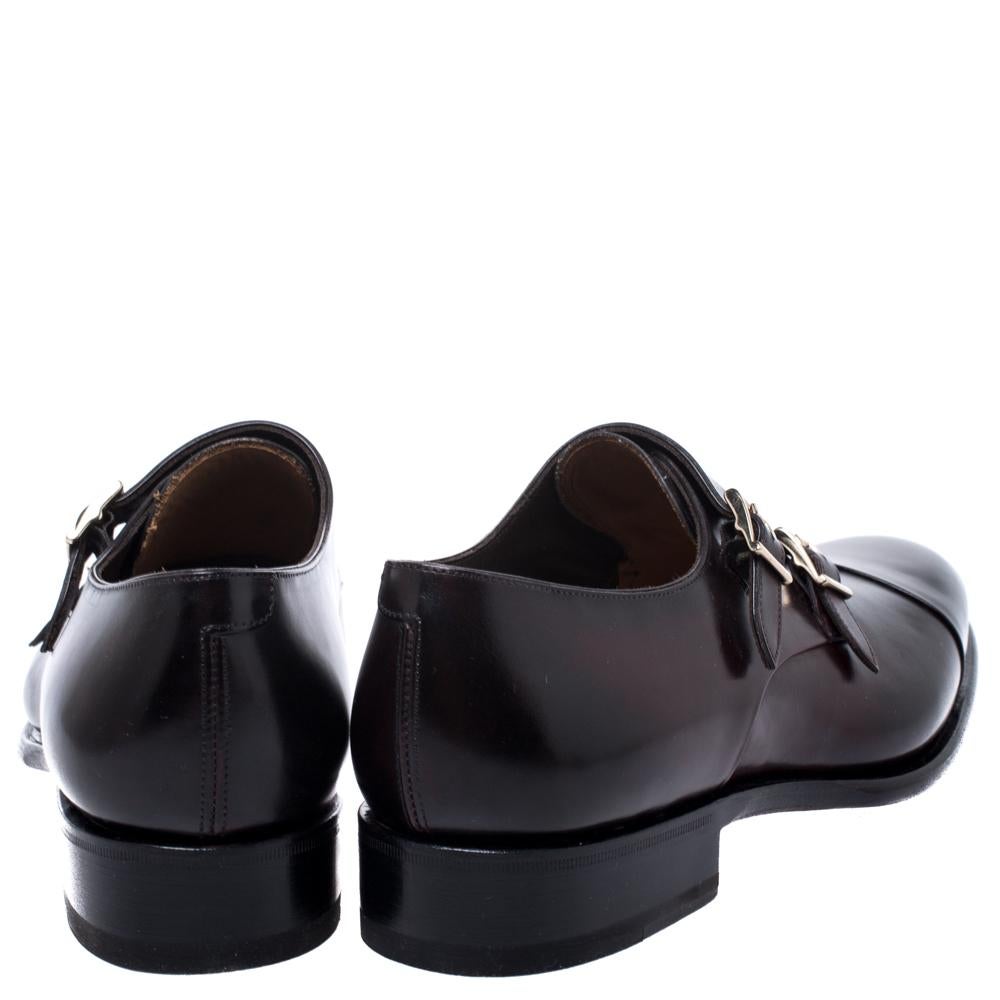 Black Santoni Burgundy Leather Double Buckle Derby Monk Size 41.5