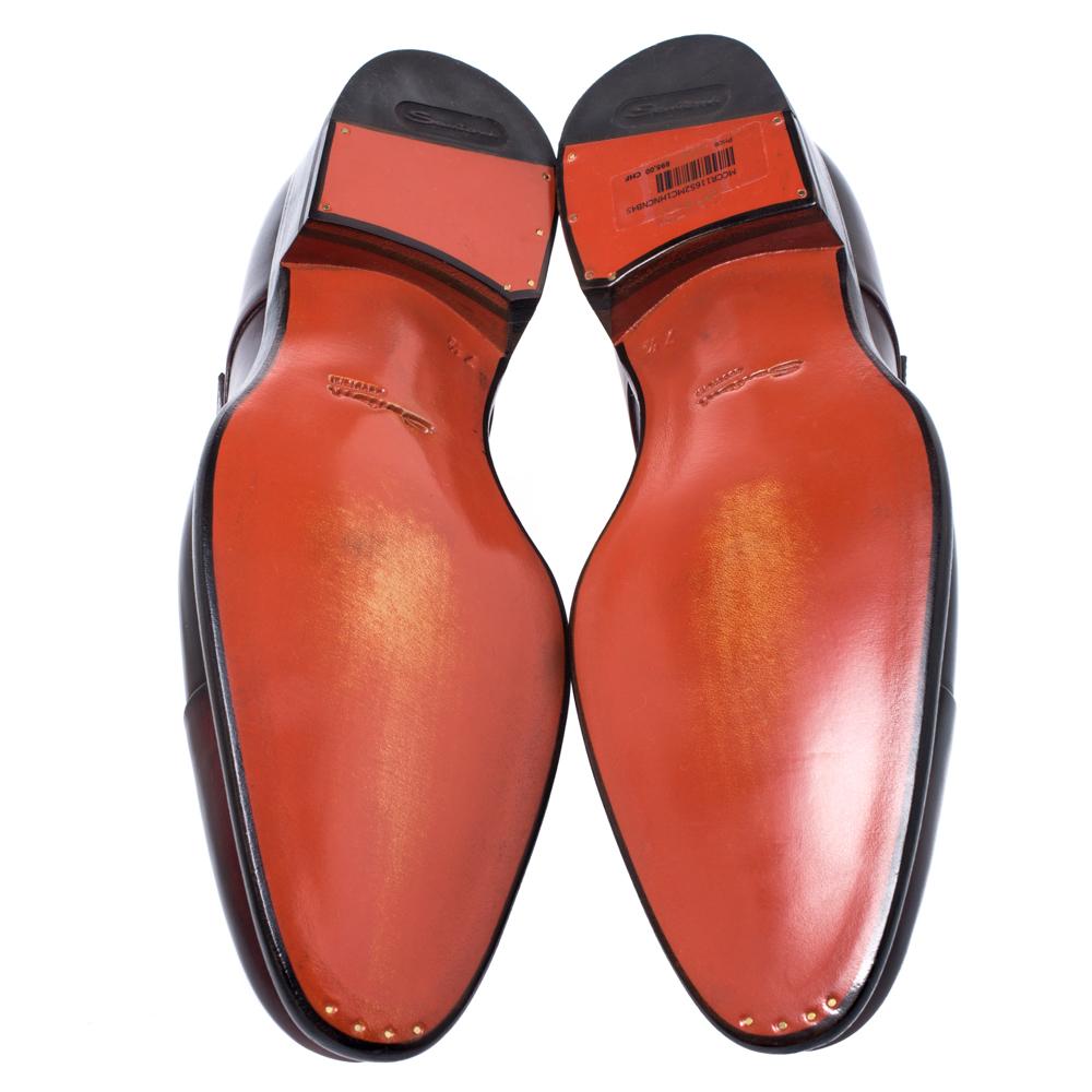 Santoni Burgundy Leather Double Buckle Derby Monk Size 41.5 In New Condition In Dubai, Al Qouz 2