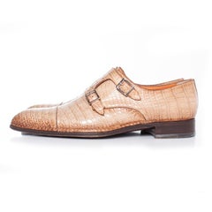 Santoni, Double monk strap shoe in brown alligator