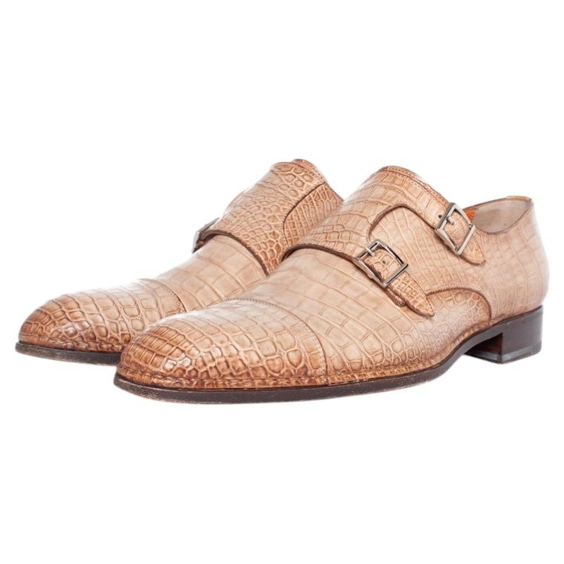 Santoni, Chaussures à double bride monk en alligator marron
