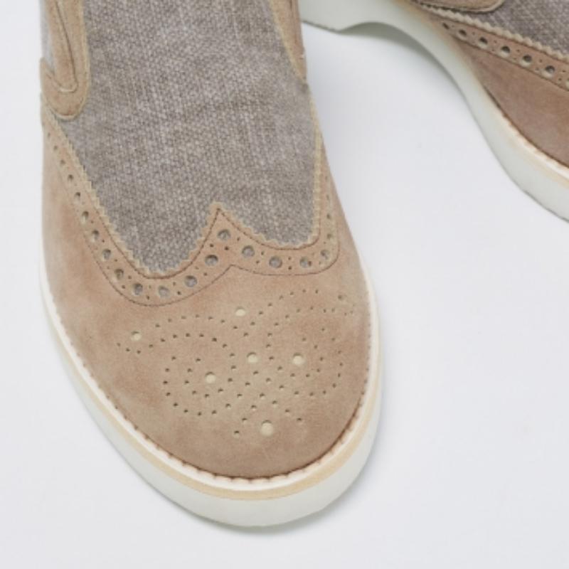 Santoni Grey Brogue Suede And Canvas Slip On Sneakers Size 39.5 For Sale 4