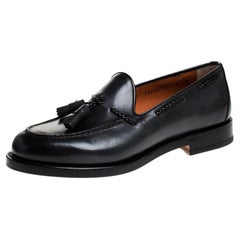 Santoni Grey Leather Tassel Detail Slip On Loafers Size 40