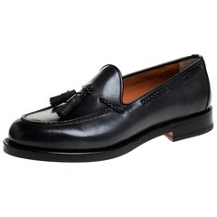Santoni Grey Leather Tassel Detail Slip On Loafers Size 41