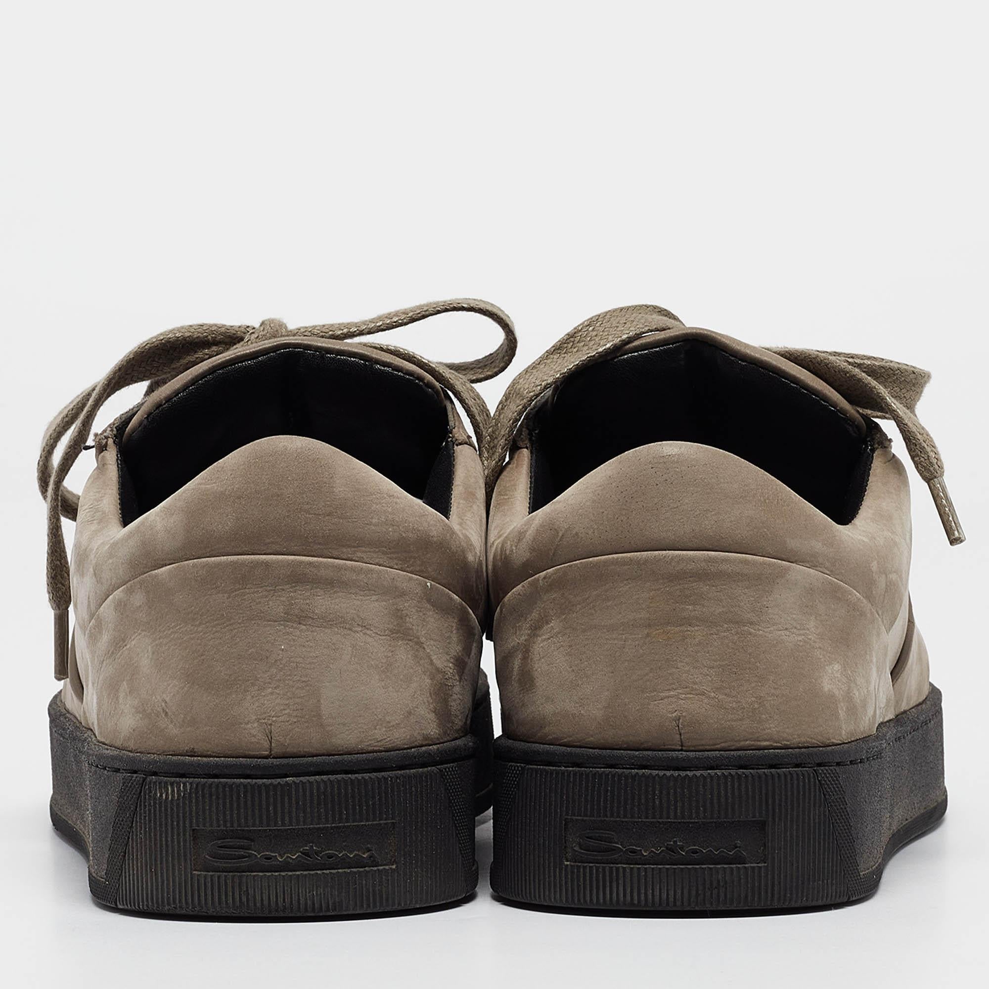 Men's Santoni Grey Nubuck Leather Low Top Sneakers Size 40 For Sale