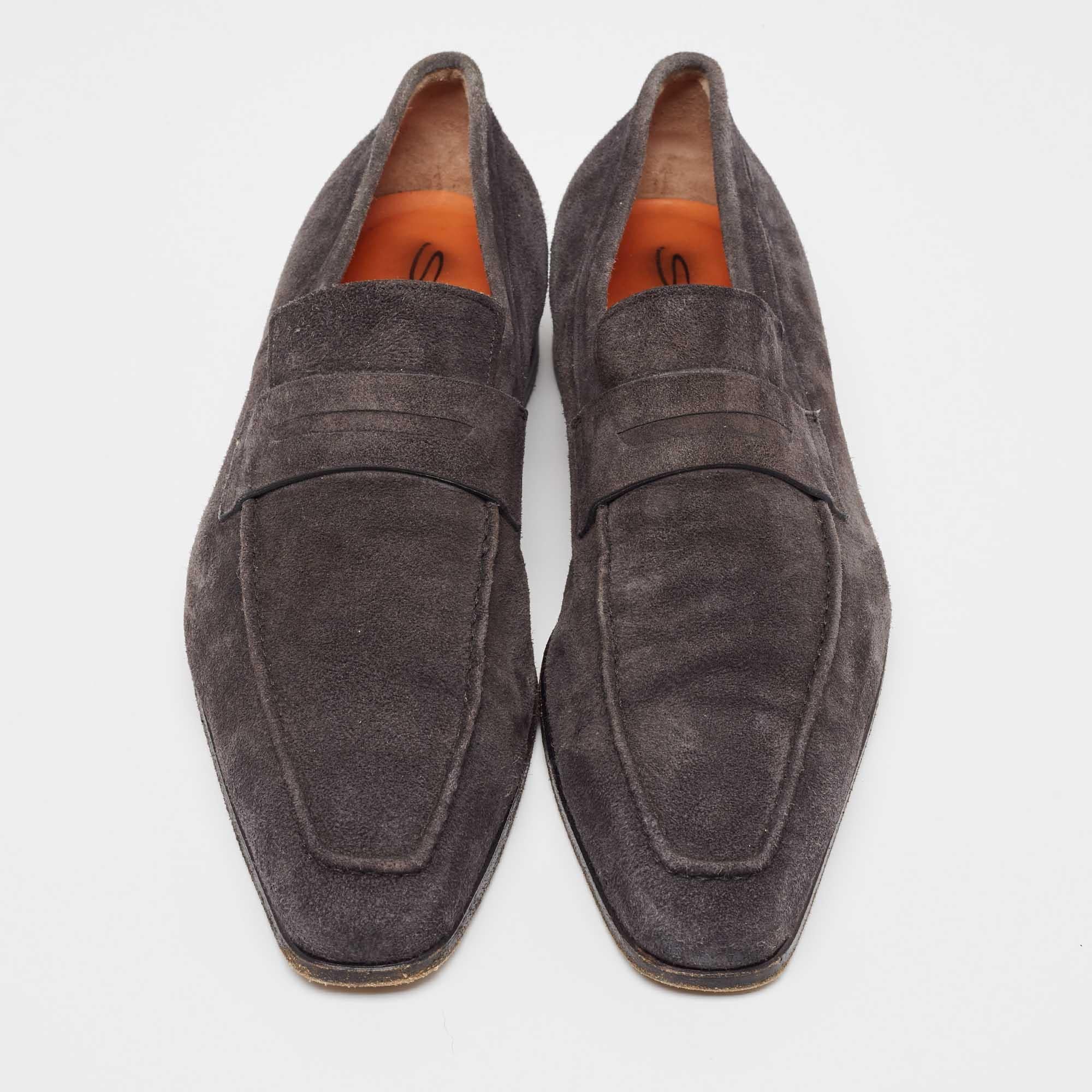 Nero Santoni, mocassini in pelle scamosciata grigia, misura 43,5 in vendita