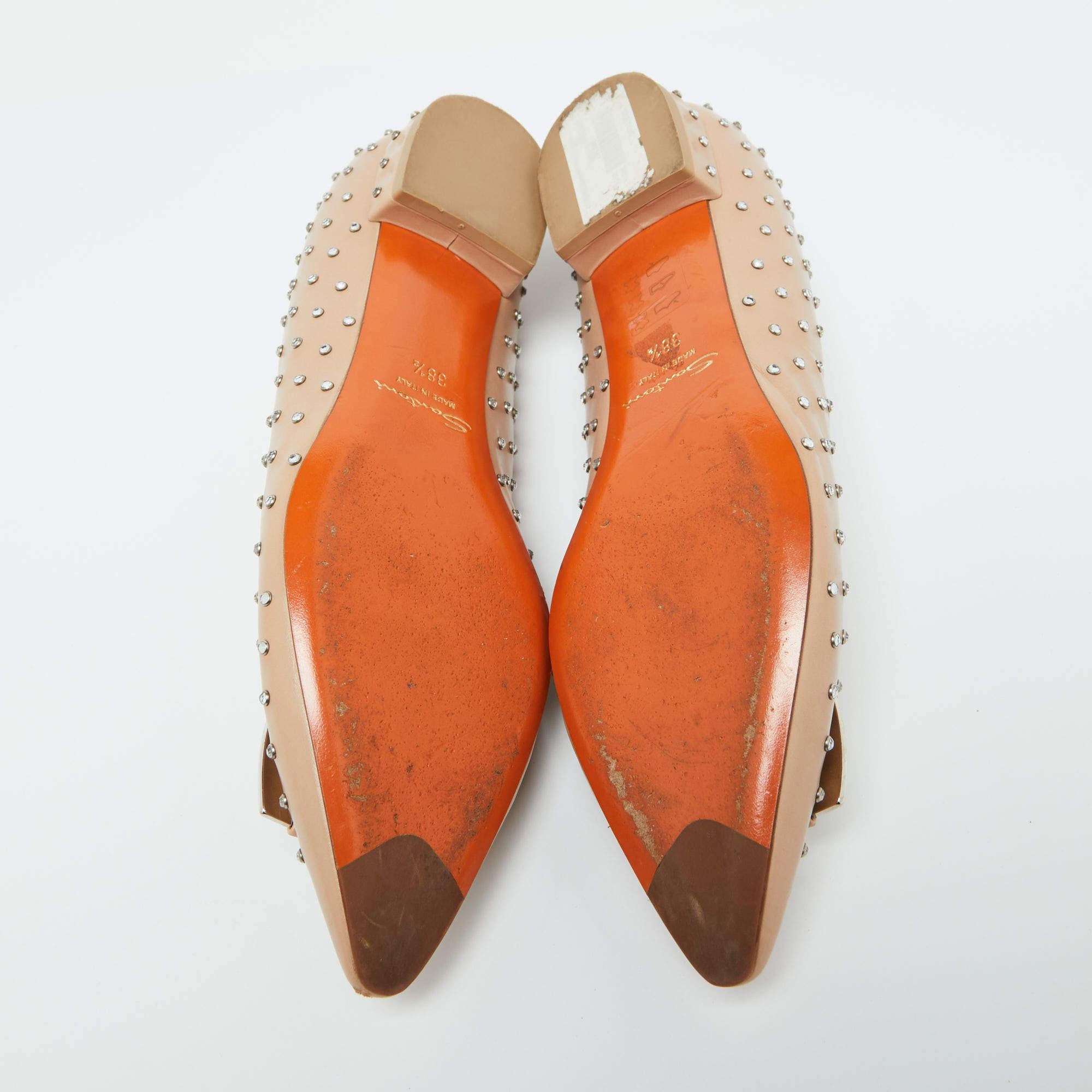 Santoni in pelle impreziosita da cristalli con fibbia sulla punta delle ballerine misura 38,5 in vendita 1