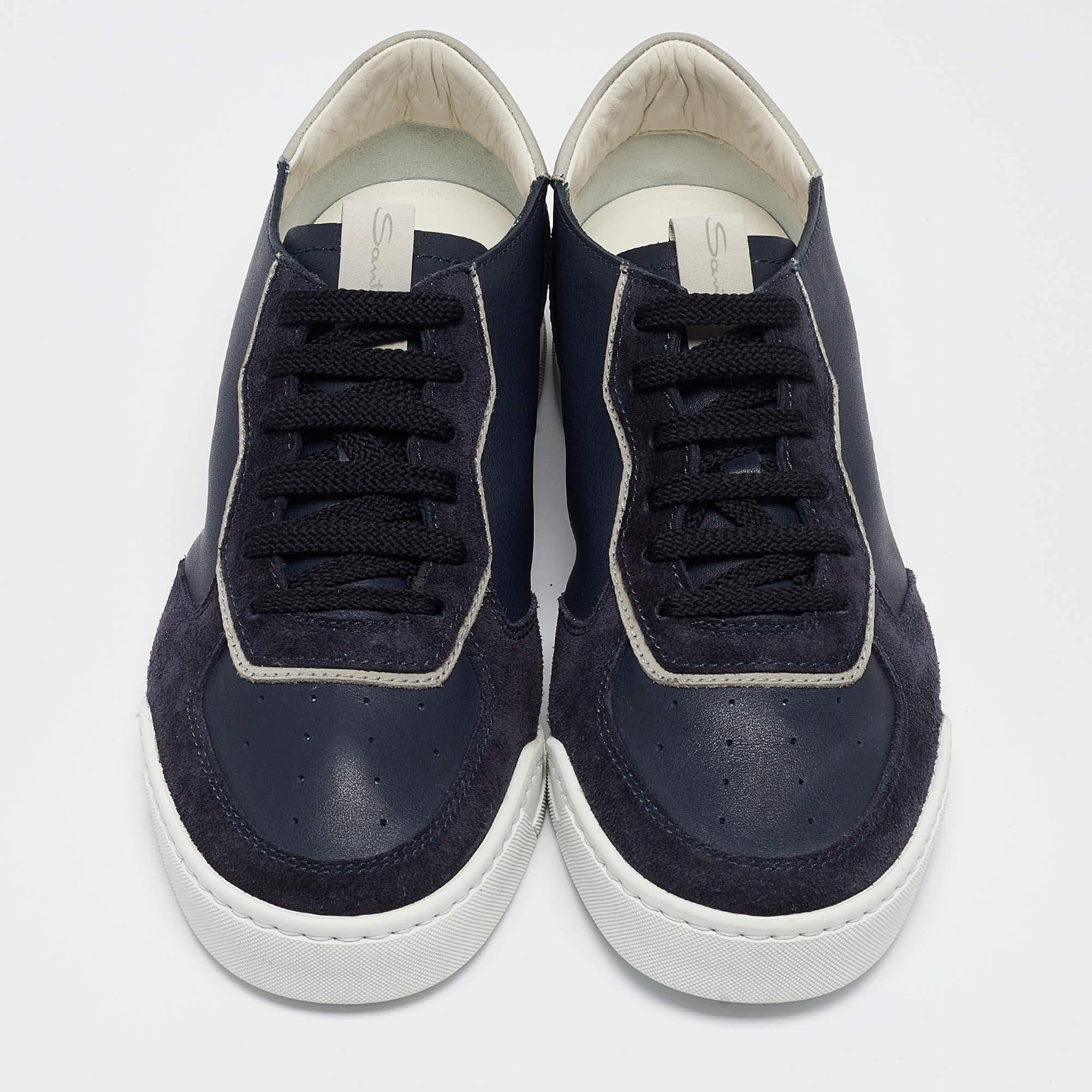 Zapatillas con cordones de ante y piel azul marino Santoni Talla 39 Negro en venta