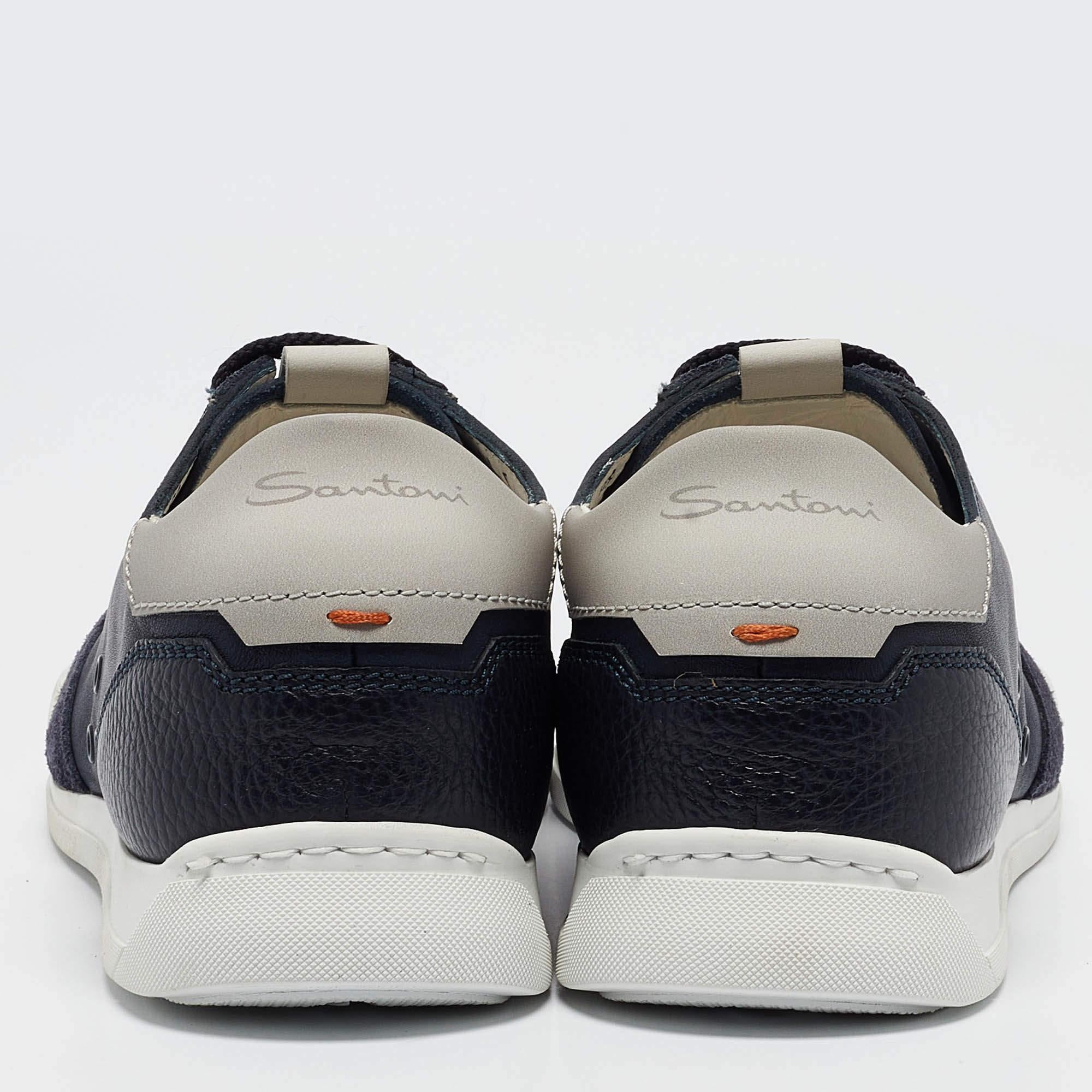 De los hombres Zapatillas con cordones de ante y piel azul marino Santoni Talla 39 en venta