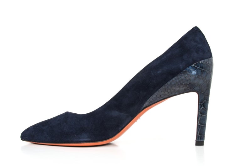 Santoni Shoe Navy Blue Suede Crocodile Feature 40 / 10 New at 1stDibs