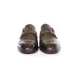 Santoni, shoes in olive green alligator leather