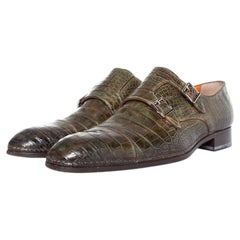 Santoni, shoes in olive green alligator leather