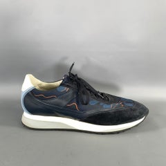 SANTONI Sneakers con lacci in nylon blu navy e arancione, taglia 10