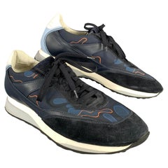 SANTONI Sneakers con lacci in nylon blu navy e arancione, taglia 10