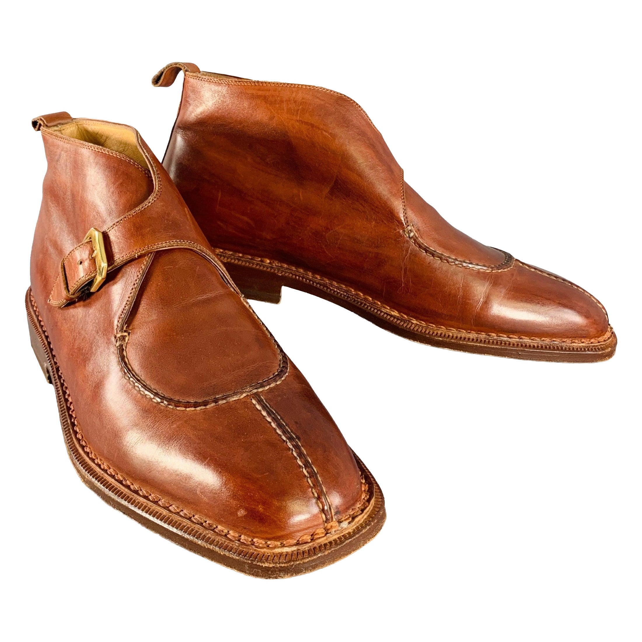 SANTONI Size 11 Brown Leather Split Toe Ankle Boots