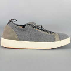 Santoni Taille 11 Gris Canvas Knit Lace-Up Sneakers