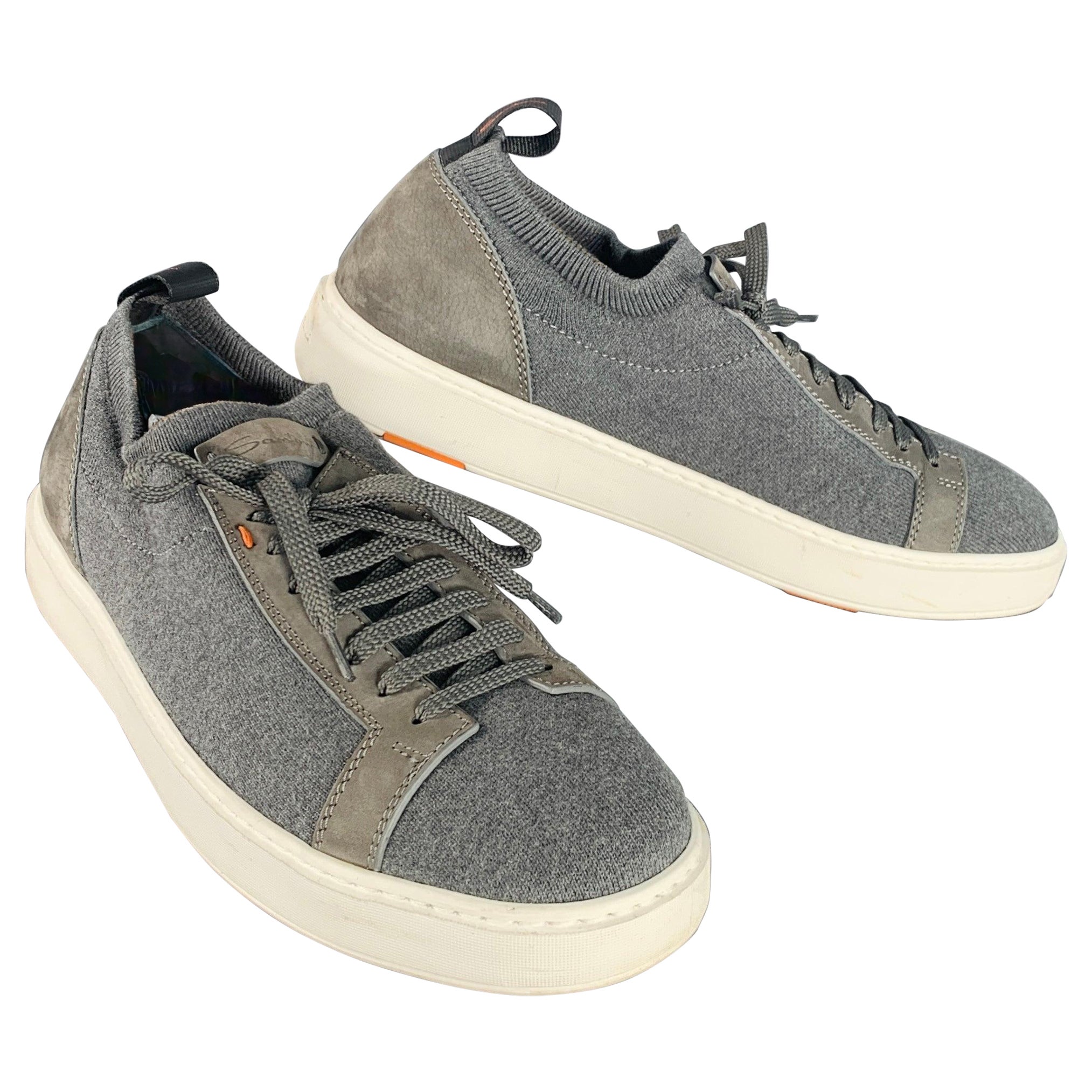 SANTONI Size 11 Grey Canvas Knit Lace-Up Sneakers en venta