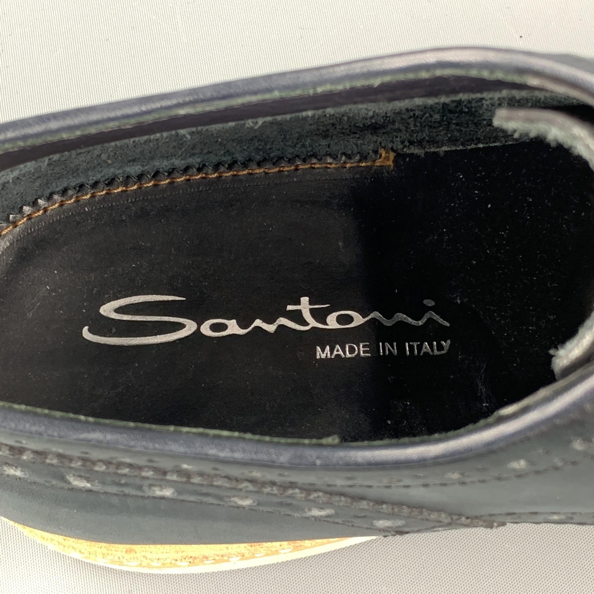 SANTONI Size 8 Navy Perforated Leather Wingtip Lace Up Shoes 1