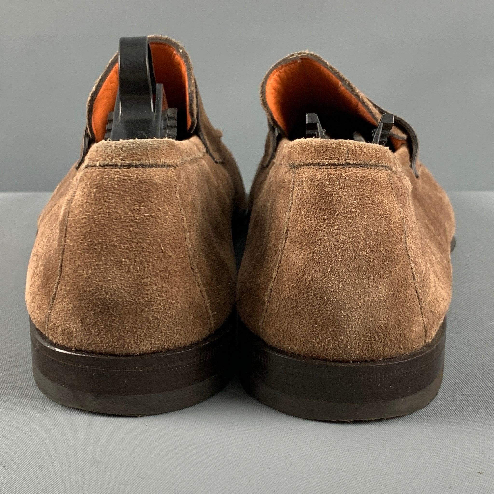 SANTONI Size 8.5 Brown Suede Penny Loafers In Good Condition In San Francisco, CA