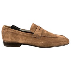 SANTONI Taglia 8.5 Penny Loafers in pelle scamosciata marrone