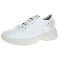 Santoni White Leather Low Top Sneakers Size 40.5