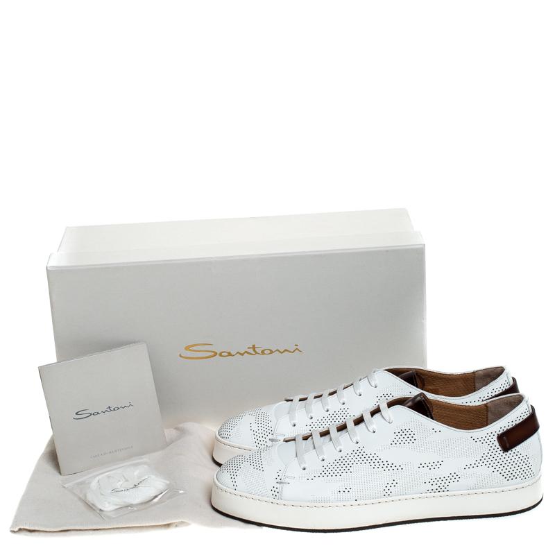 Santoni White Perforated Leather Low Top Sneakers Size 39.5 2