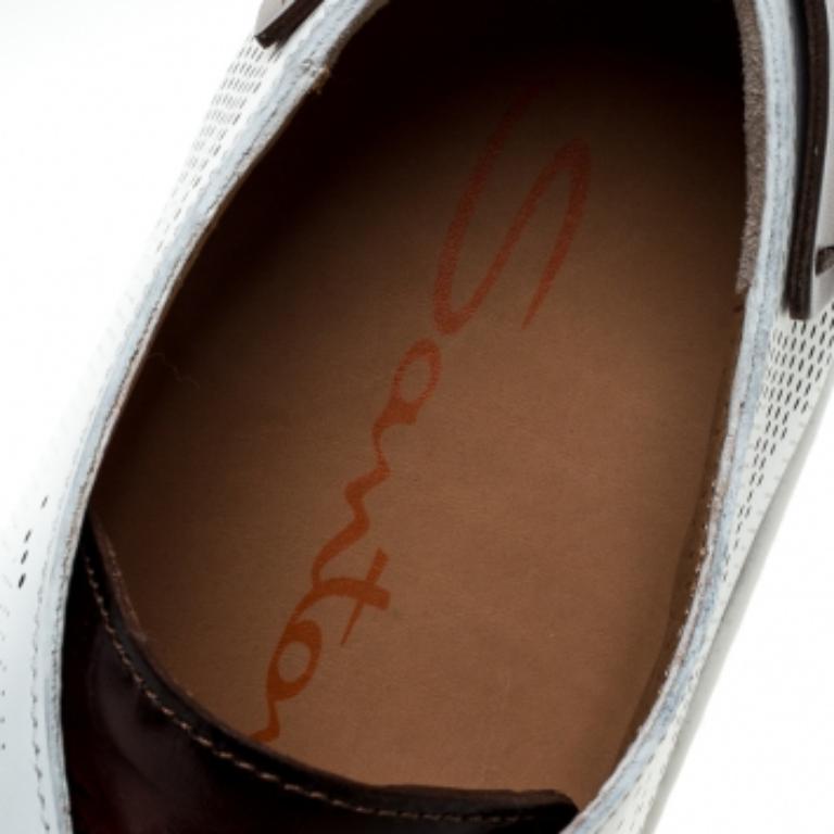 Santoni White Perforated Leather Low Top Sneakers Size 40.5 in vendita 1