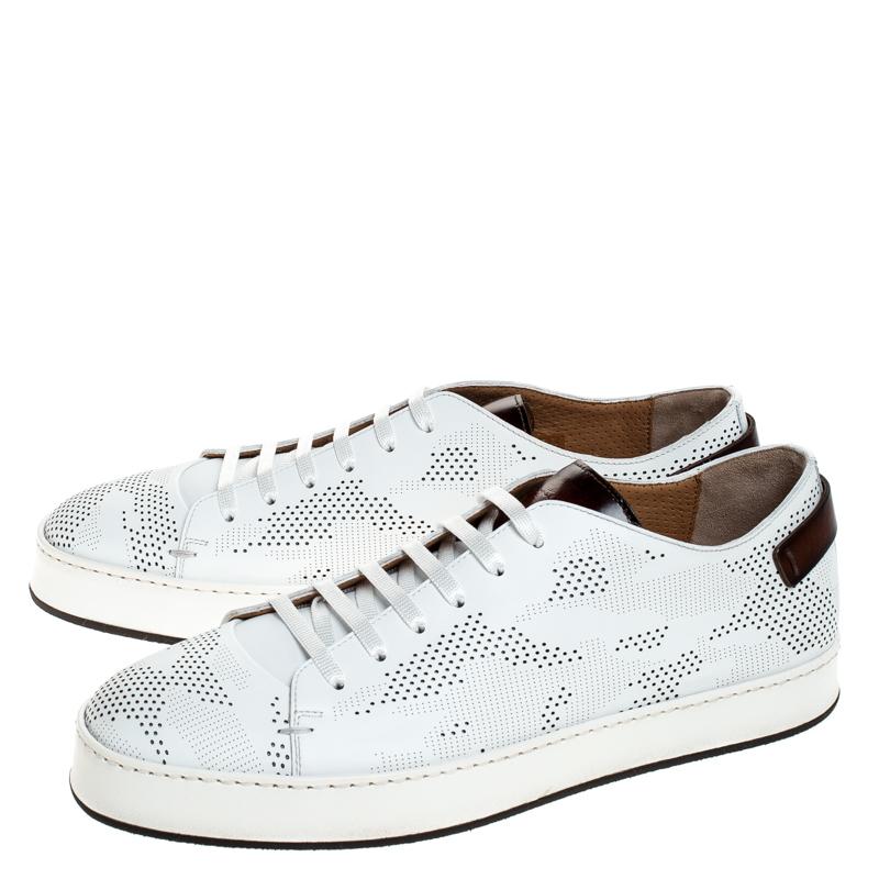 Santoni White Perforated Leather Low Top Sneakers Size 40.5 2
