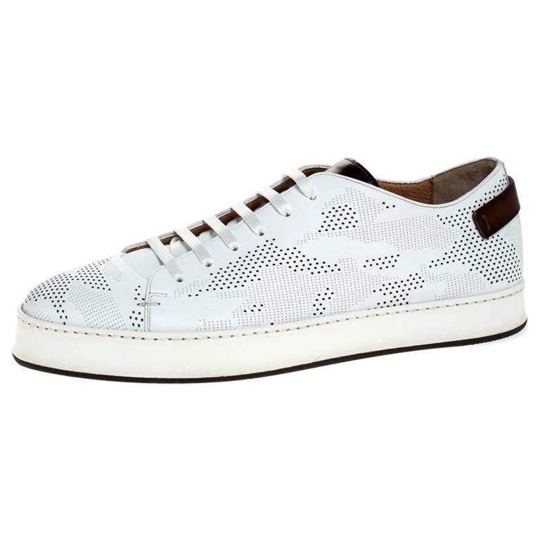 Santoni White Perforated Leather Low Top Sneakers Size 41