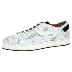 Santoni White Perforated Leather Low Top Sneakers Size 43