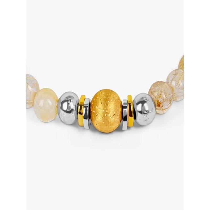 Santorini Bracelet in Gold Rutilated Quartz and Gold Plated Sterling Silver In New Condition In Fulham business exchange, London