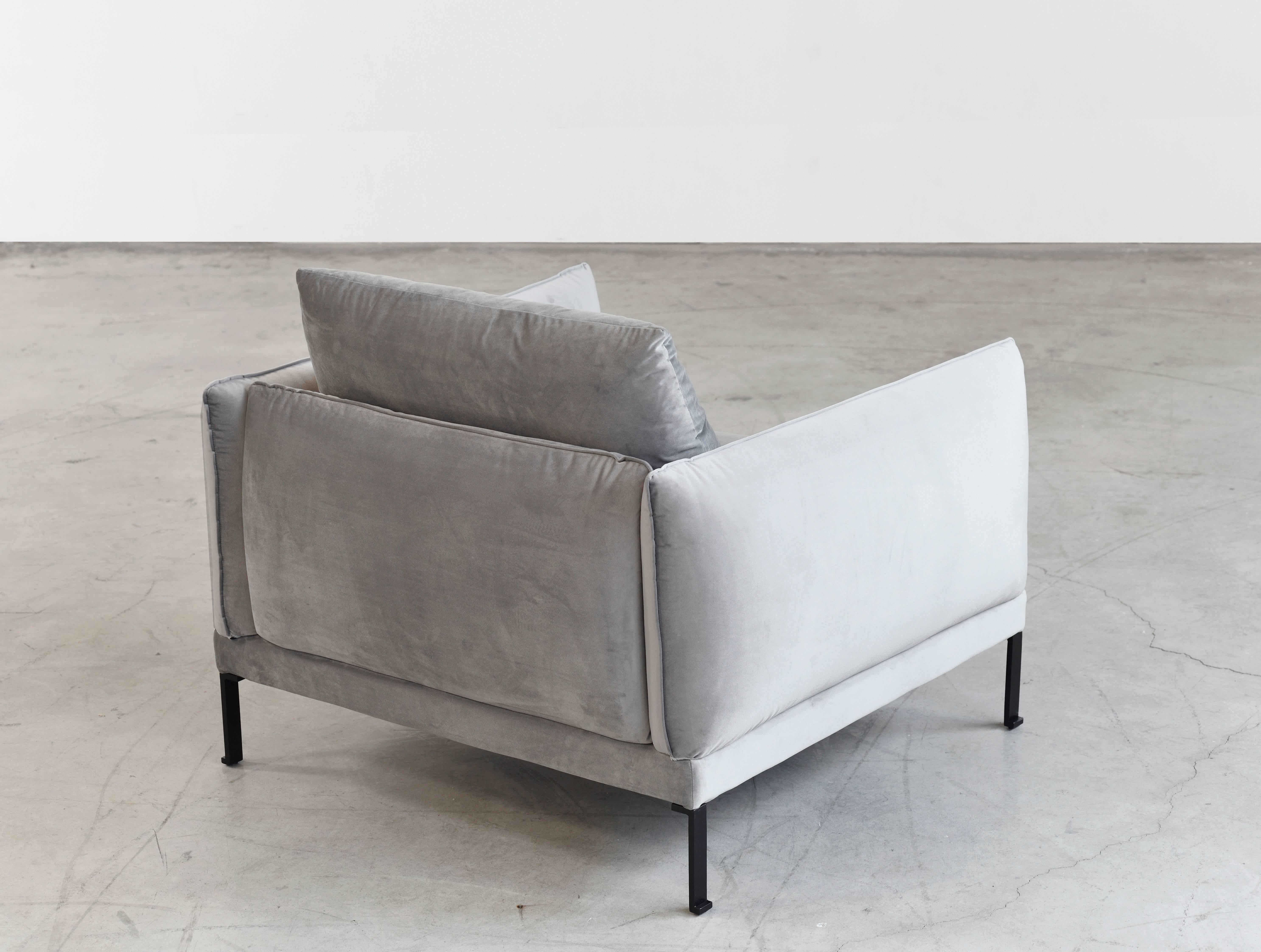 Minimalist Santorini Handmade Contemporary Armchair, Tufted Cushions, Fabric Cover For Sale