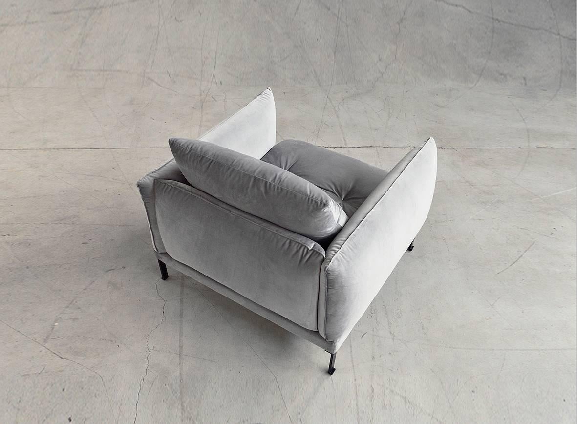 Greek Santorini Handmade Contemporary Armchair, Tufted Cushions, Fabric Cover For Sale