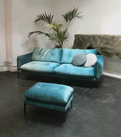 Santorini Handmade Contemporary Footstool, Tufted Cushion, in Fabric, Metal Leg