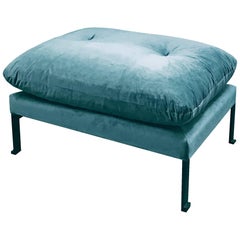 Santorini Handmade Contemporary Footstool, Tufted Cushion, in Fabric, Metal Leg