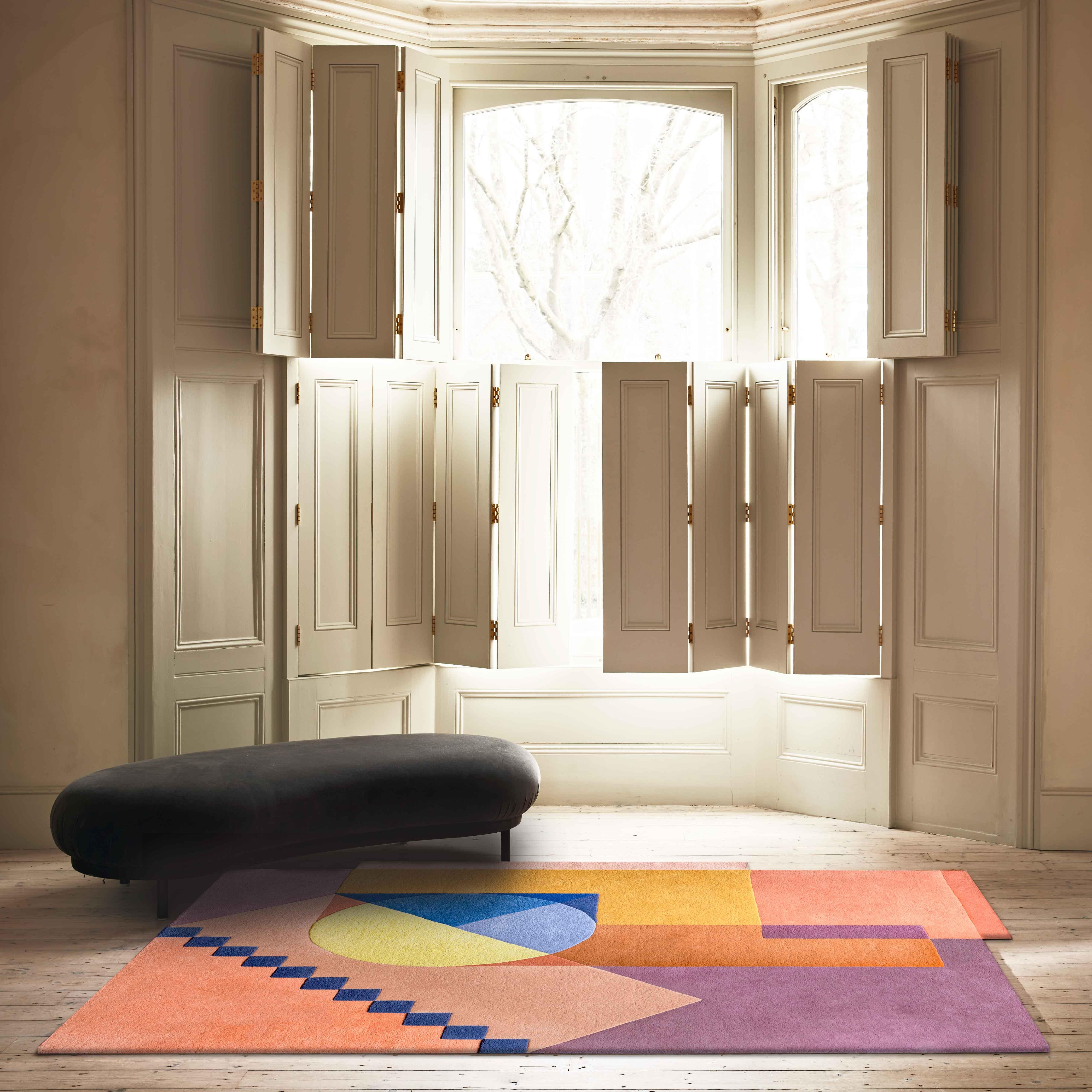 British Santorini Sunrise Geometric Greek Modern Area Rug Standard Size For Sale