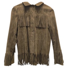 Santoro green suede leather jacket with fringes in size 42